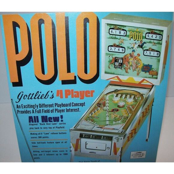 Polo Pinball FLYER Original 1970 Vintage Game Retro Sports Pony Horses Mod - Picture 1 of 4